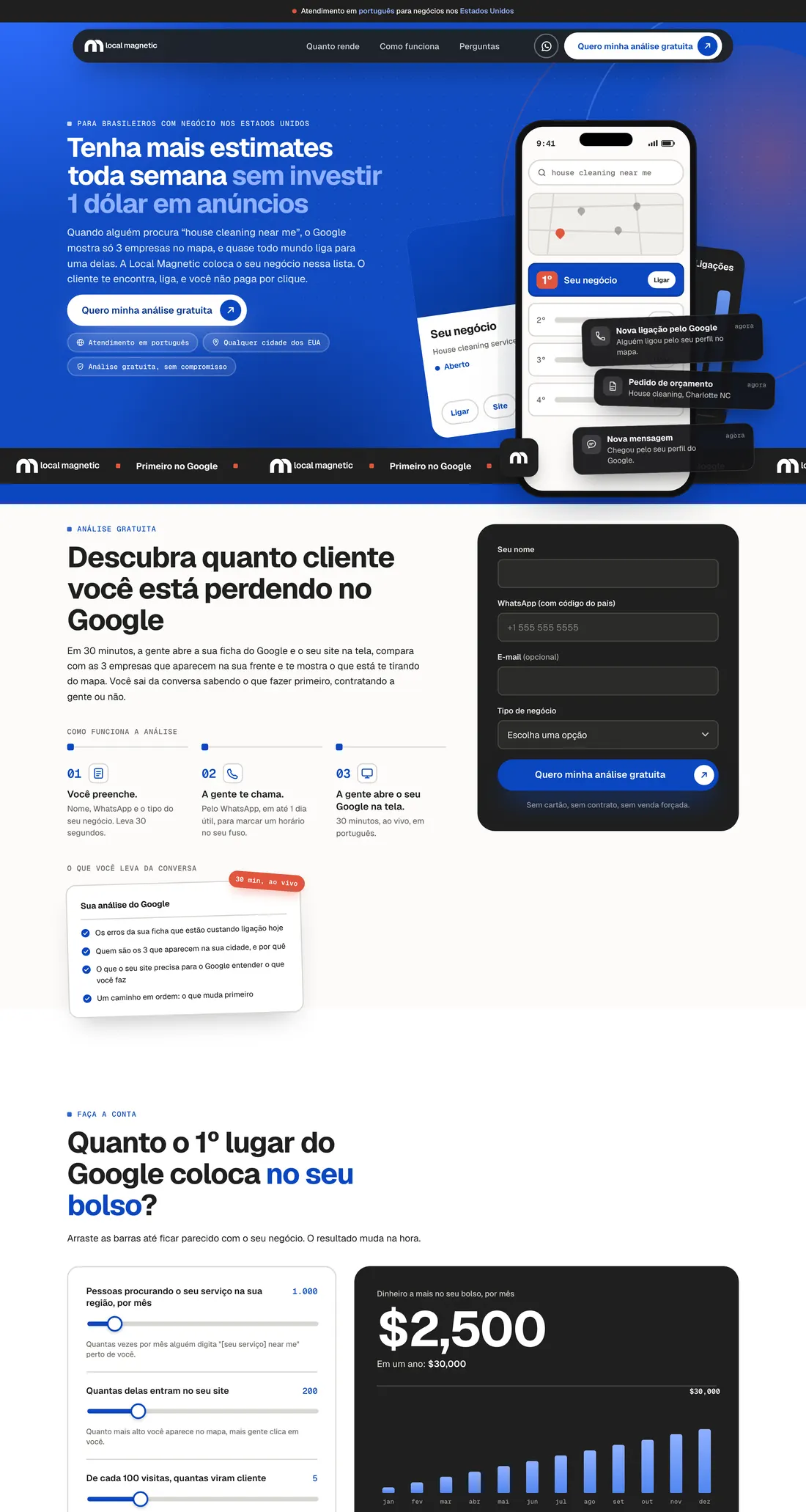 Site da Local Magnetic rolando no computador