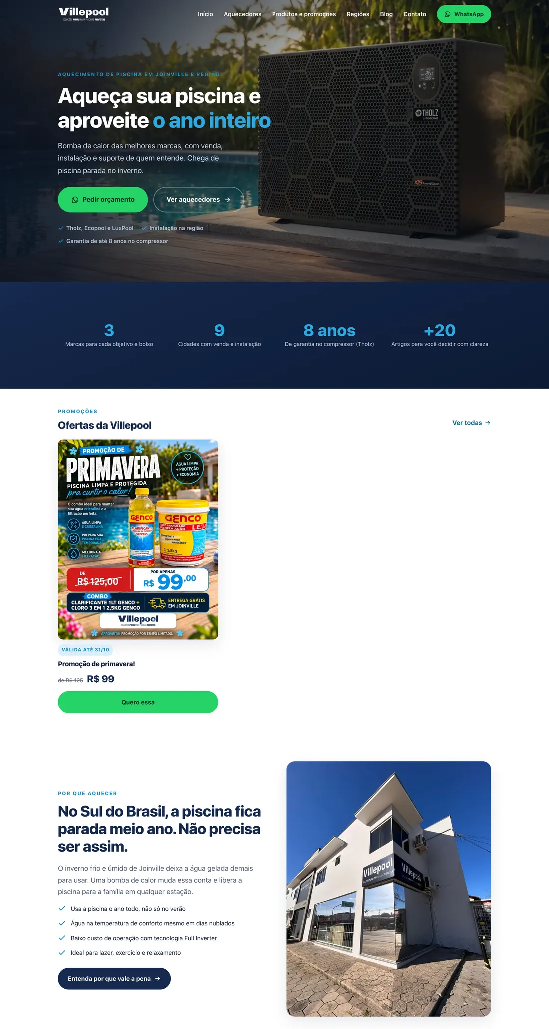 Site da Villepool rolando no computador
