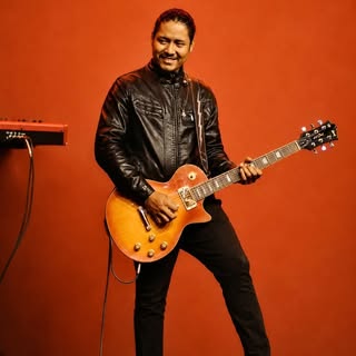 Reules Brosso, professor e fundador da Escola de Música Alvo, tocando guitarra
