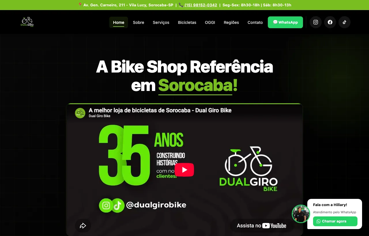 Site da Dual Giro Bike, com catálogo de bicicletas por categoria